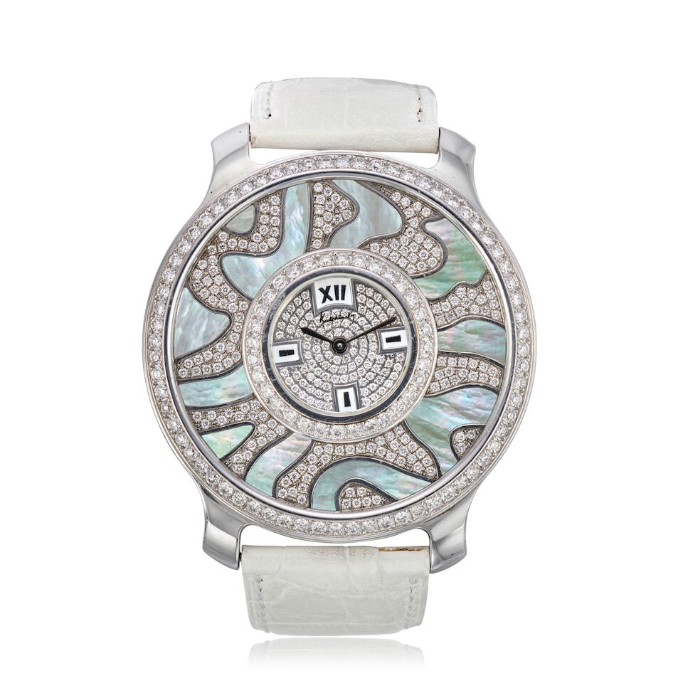Kutchinsky. A silver diamond set and mother of pearl quartz wristwatch Mystery, Circa 2000: Kutchinsky. A silver diamond set and mother of pearl quartz wristwatch Model: Mystery Date: Circa 2000 Movement: 0-jewel ISA Cal.K62 quartz Dial: Diamond set, mother of pearl and diamond set