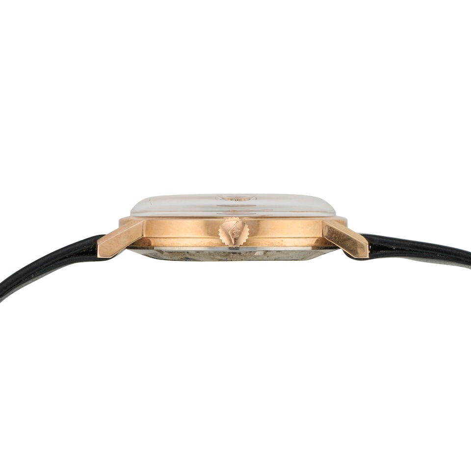 Movado. A rose gold plated manual wind calendar wristwatch with portrait of Sheikh Isa bin Salma... - 2