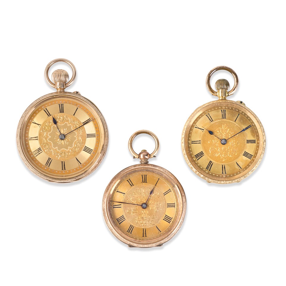 A lot of three gold open face pocket watch Various dates (1 of 3)