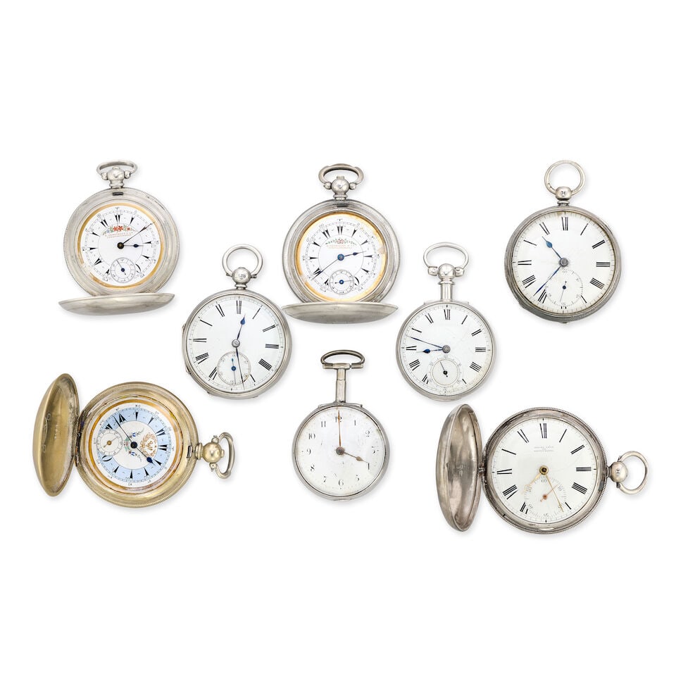 A lot of eight white metal pocket watches (8) Various dates (1 of 3)