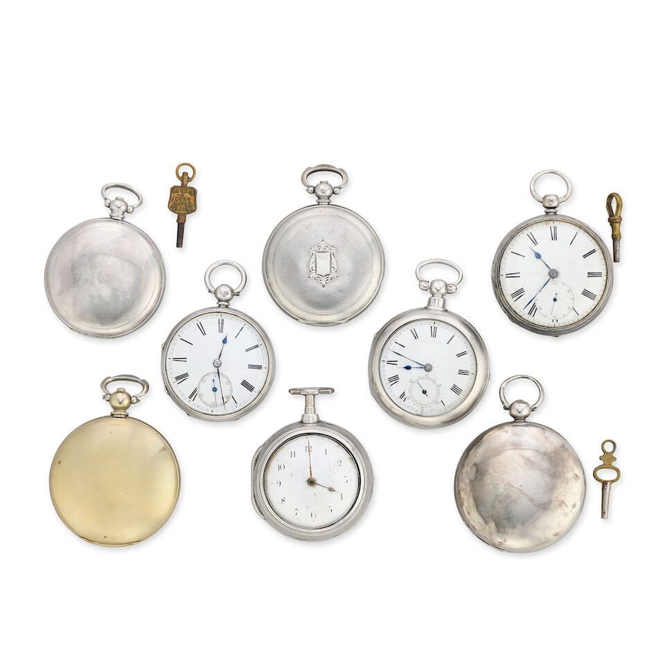 A lot of eight white metal pocket watches (8) Various dates - 3