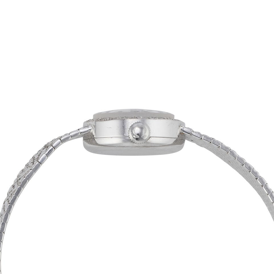 Omega. An 18K white gold diamond set manual wind bracelet watch London Hallmark for 1969 - 2