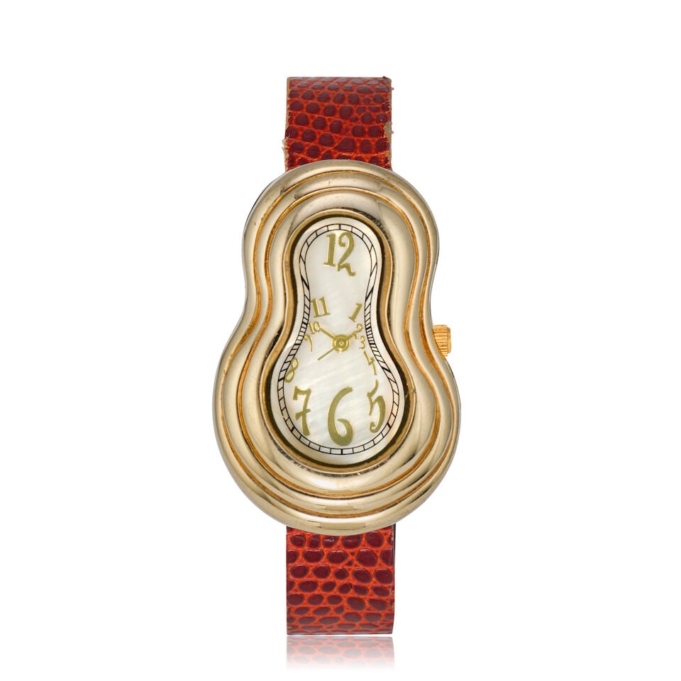 Softwatch by Exaequo. A gold plated quartz wristwatch with mother of pearl dial Purchased 20th J...: Softwatch by Exaequo. A gold plated quartz wristwatch with mother of pearl dial Date: Purchased 20th January 2008 Movement: Jewelled quartz Dial: Mother of pearl Case: Polished Dali inspired