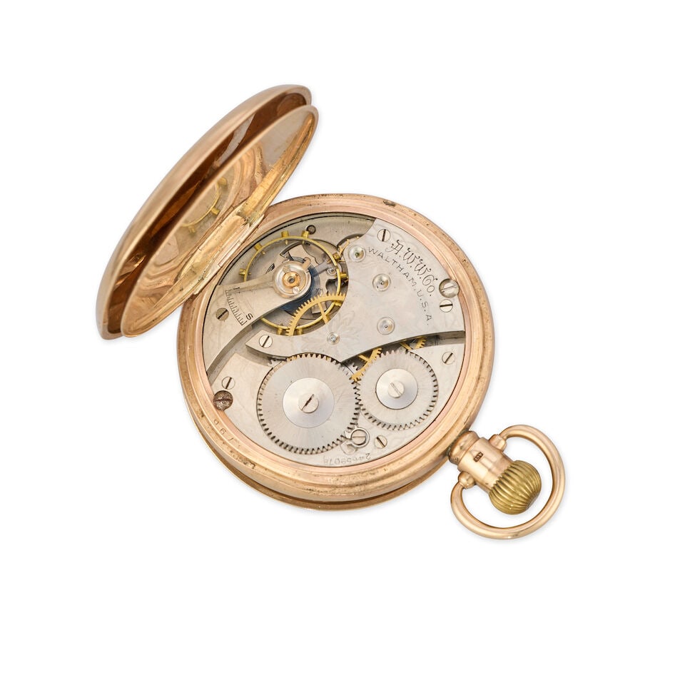 Waltham. A 9K gold keyless wind open face pocket watch Birmingham Hallmark for 1925 - 2