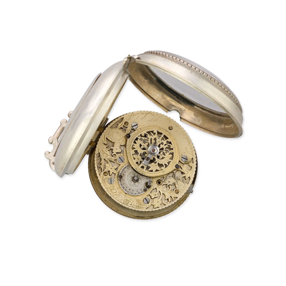 Jon. Michael Krumhuber, Vorchdorf Austria. A silver and under-painted horn pair case key wind po... - 4