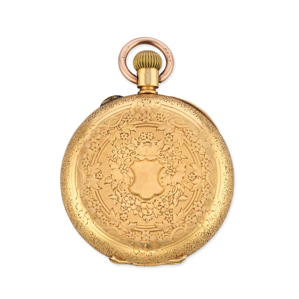 An 18K gold key wind open face pocket watch London Hallmark for 1887 - 3