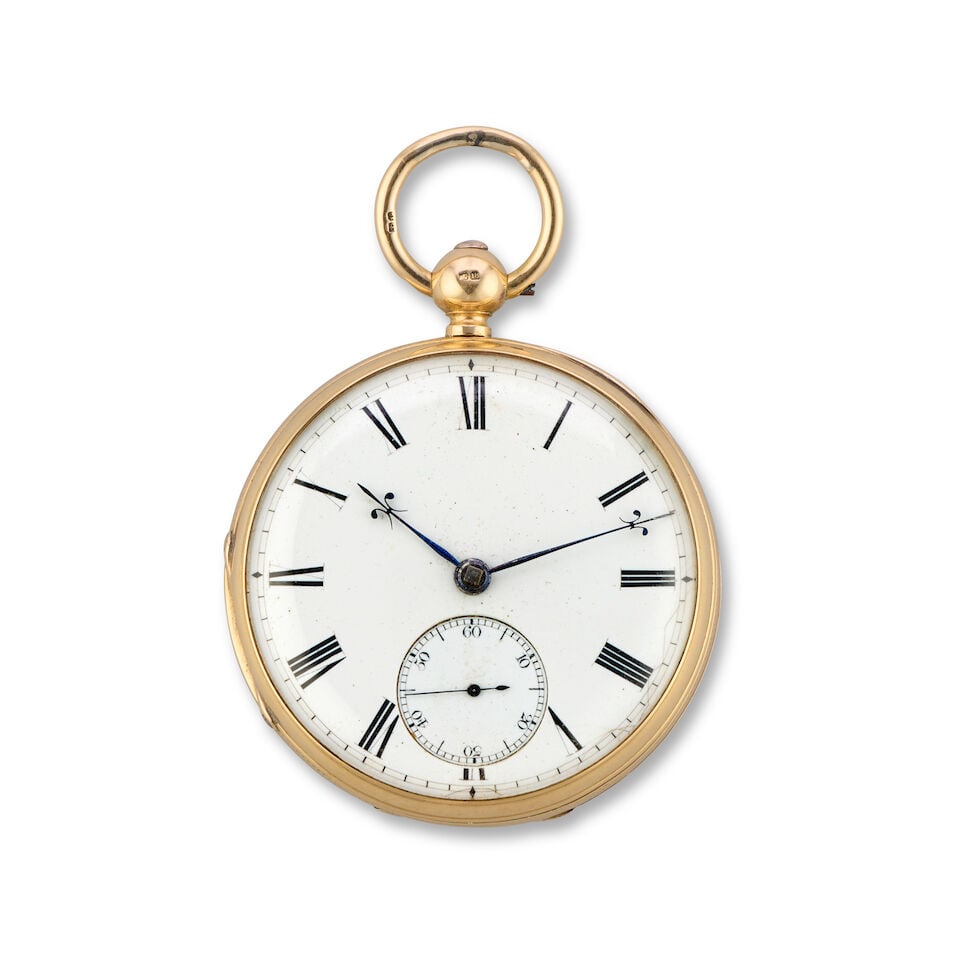 J.W.Benson, 25 Old Bond Street, London. An 18K gold key less wind open face pocket watch London ...: J.W.Benson, 25 Old Bond Street, London. An 18K gold key less wind open face pocket watch Date: London Hallmark for 1874 Movement: Gilt full plate English lever, No.5662 Dial: White Case: Engine turned