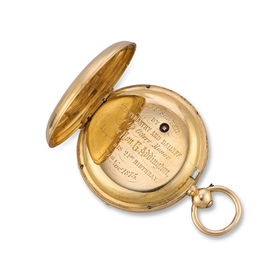 J.W.Benson, 25 Old Bond Street, London. An 18K gold key less wind open face pocket watch London ... - 2
