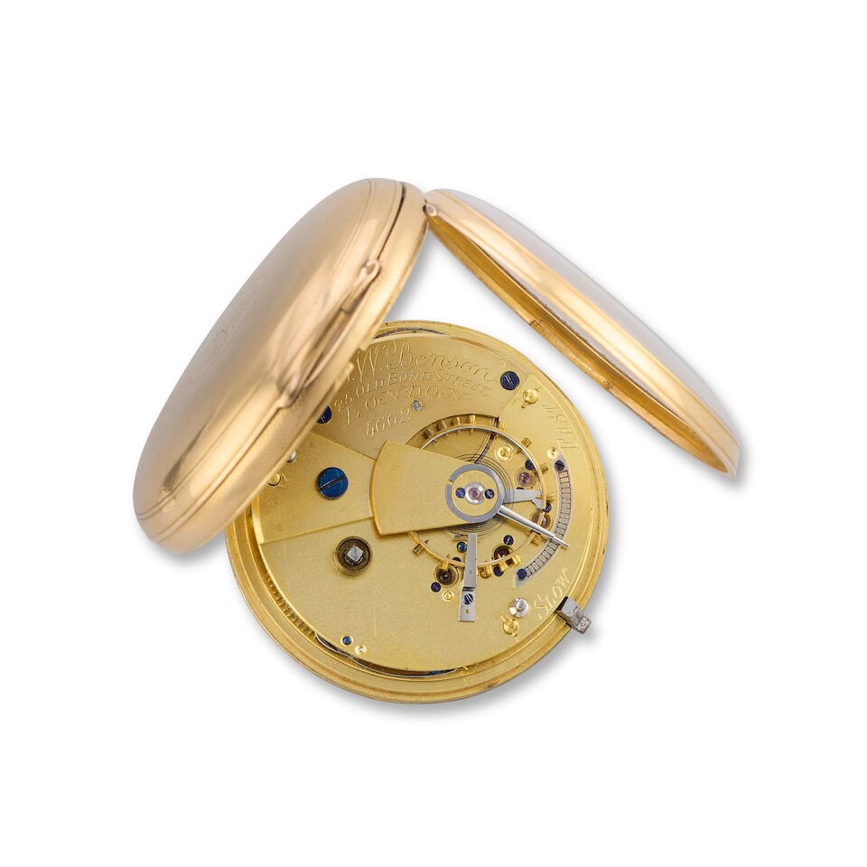 J.W.Benson, 25 Old Bond Street, London. An 18K gold key less wind open face pocket watch London ... - 4