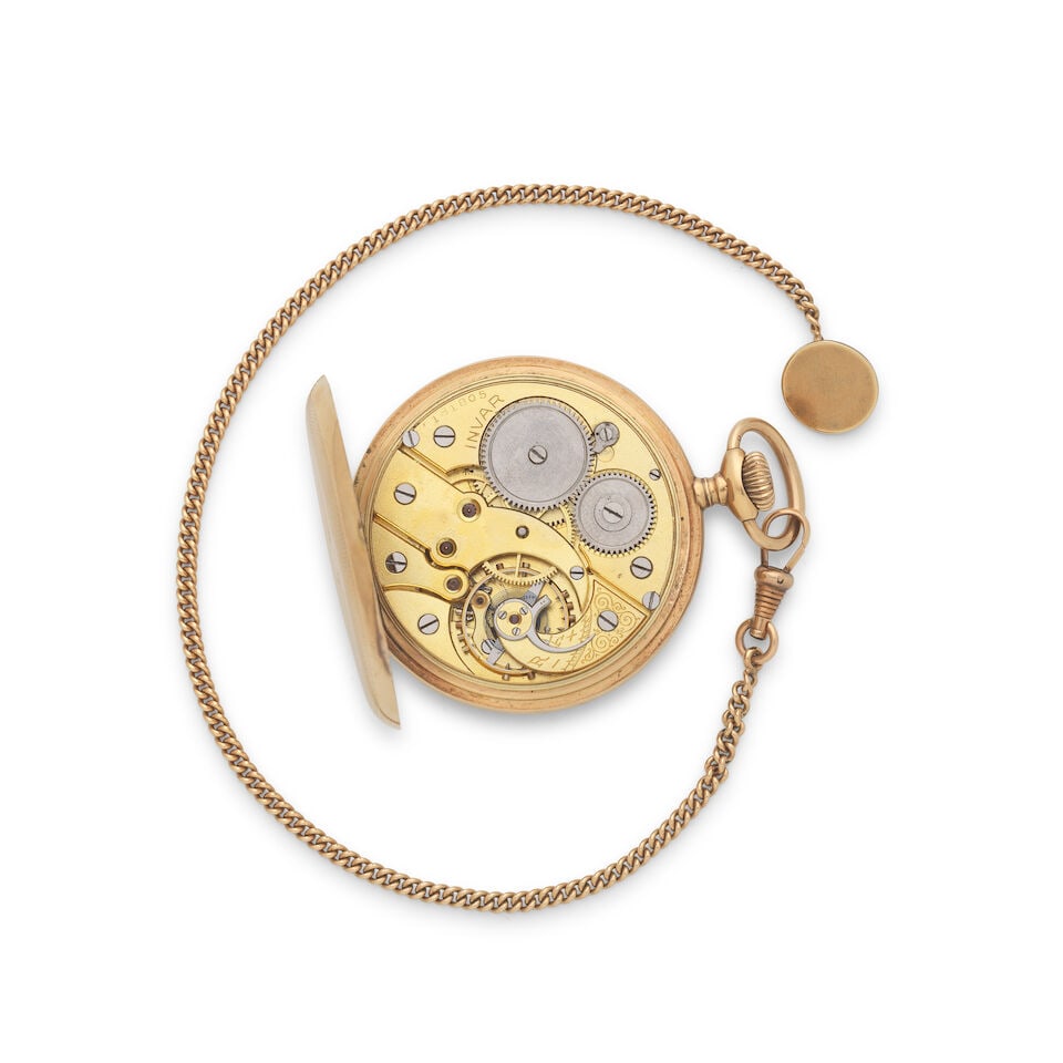 Invar. A 14K gold keyless wind open face pocket watch - 3