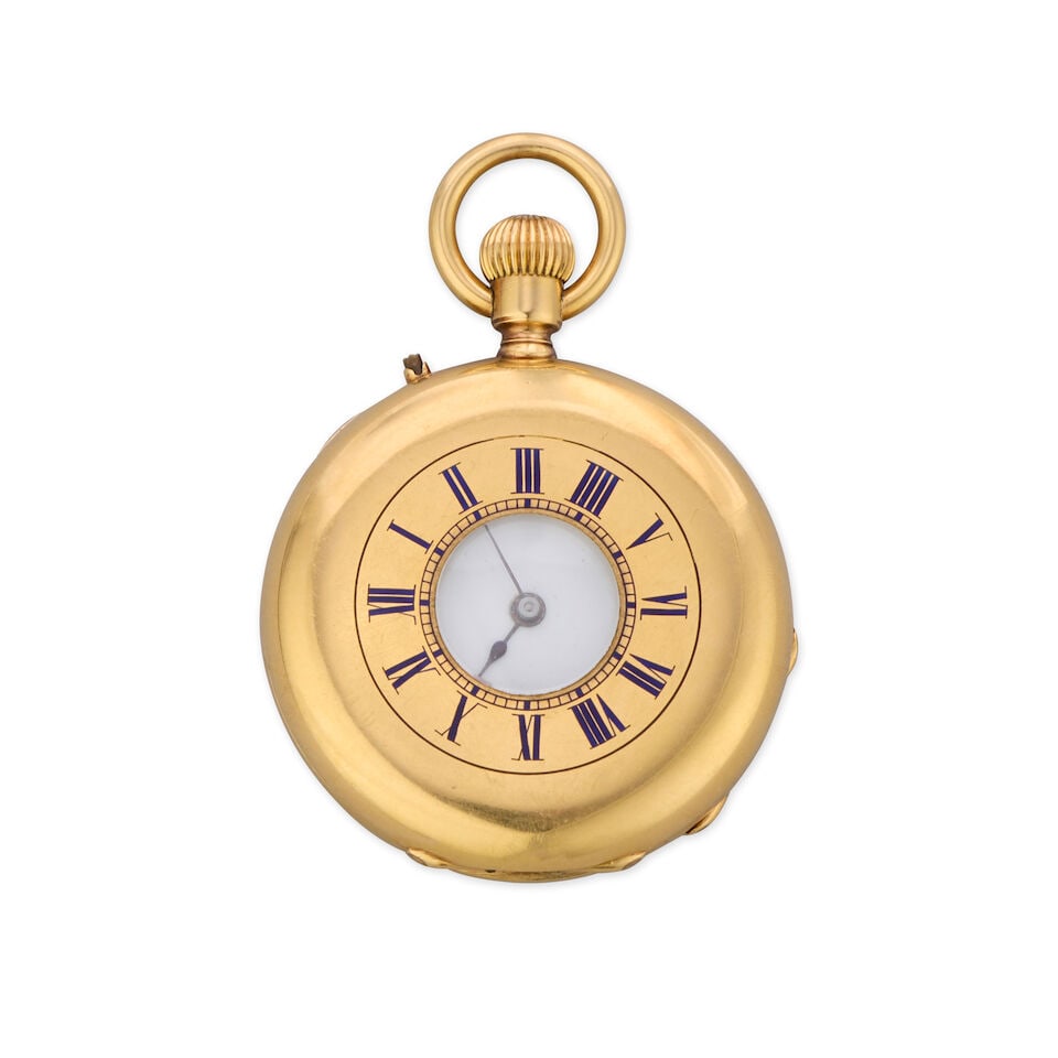 Lund & Blockley, 42 Pall Mall, London. An 18K gold keyless wind half hunter pocket watch Circa 1890 - 4