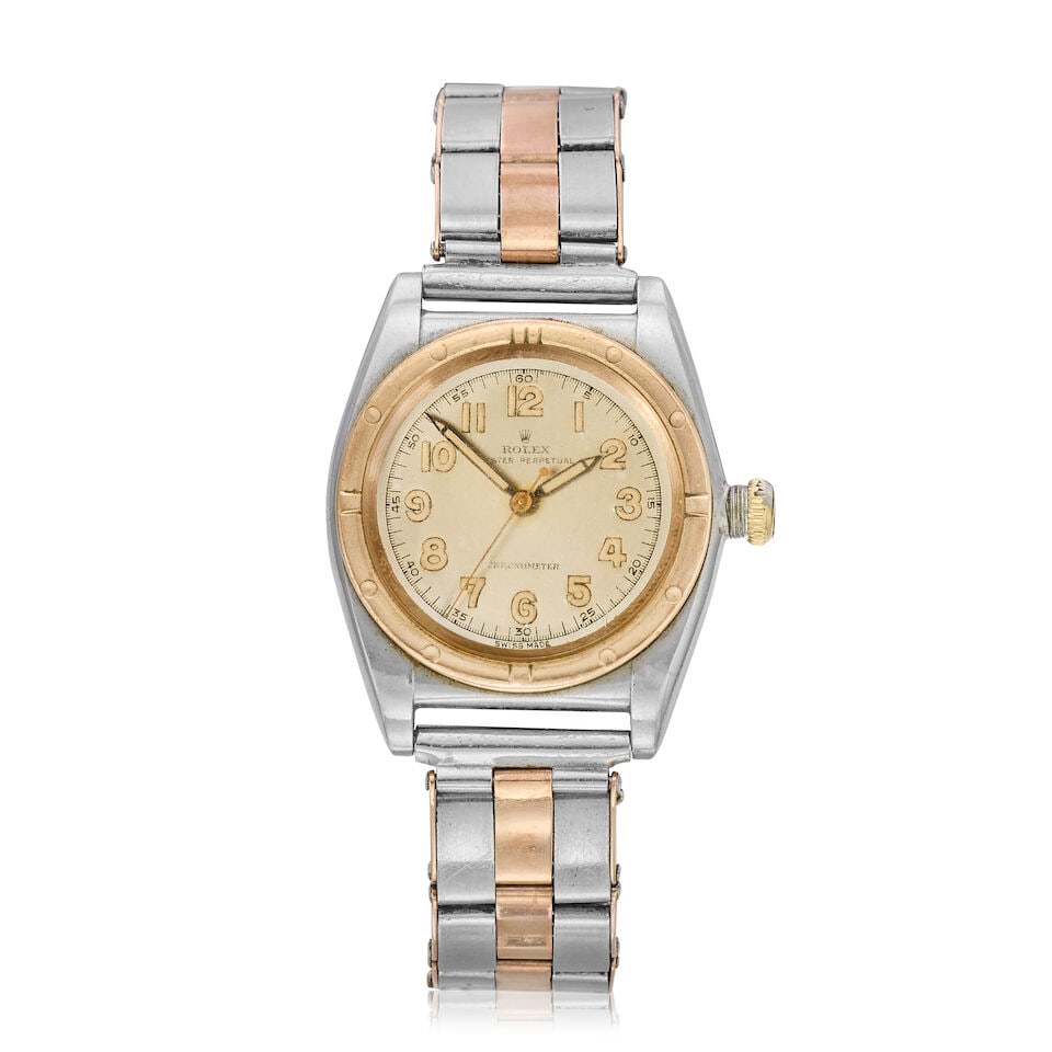 Rolex. A stainless steel and gold automatic bubble back wristwatch Oyster Perpetual, Circa 1946 (1 of 1)