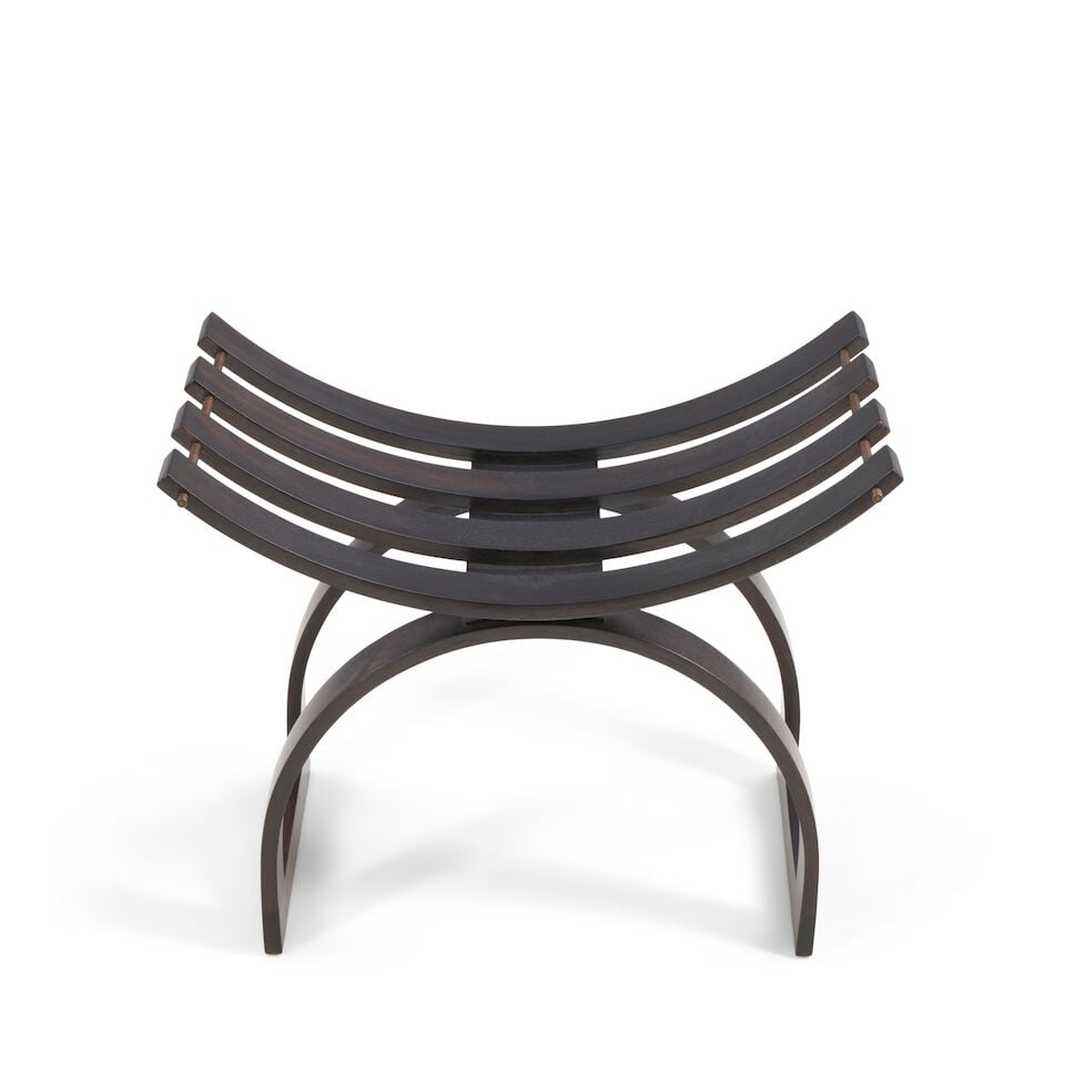 HARVEY PROBBER (1922-2003) 'Knights Bench,' Model 1173circa 1955ebonized mahogany, brass, unmark... (1 of 2)