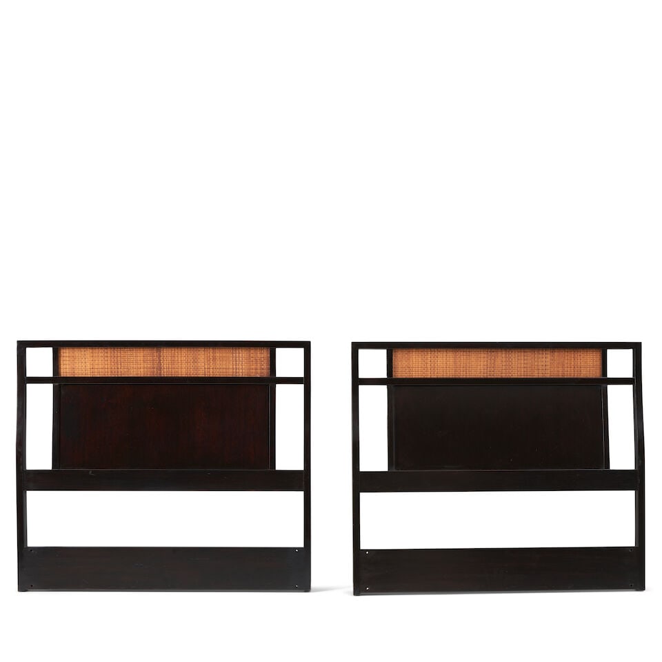EDWARD WORMLEY (1907-1995) FOR DUNBAR Pair of Twin Headboards1950slacquered mahogany, cane panel... (1 of 2)