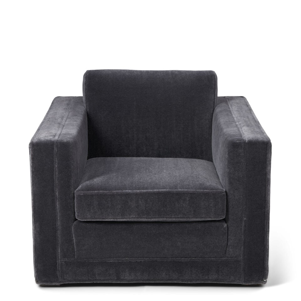 ATTRIBUTED TO HARVEY PROBBER Clean Line Club Chair1940smohair upholstery, wood frame, unmarkedhe... (1 of 2)