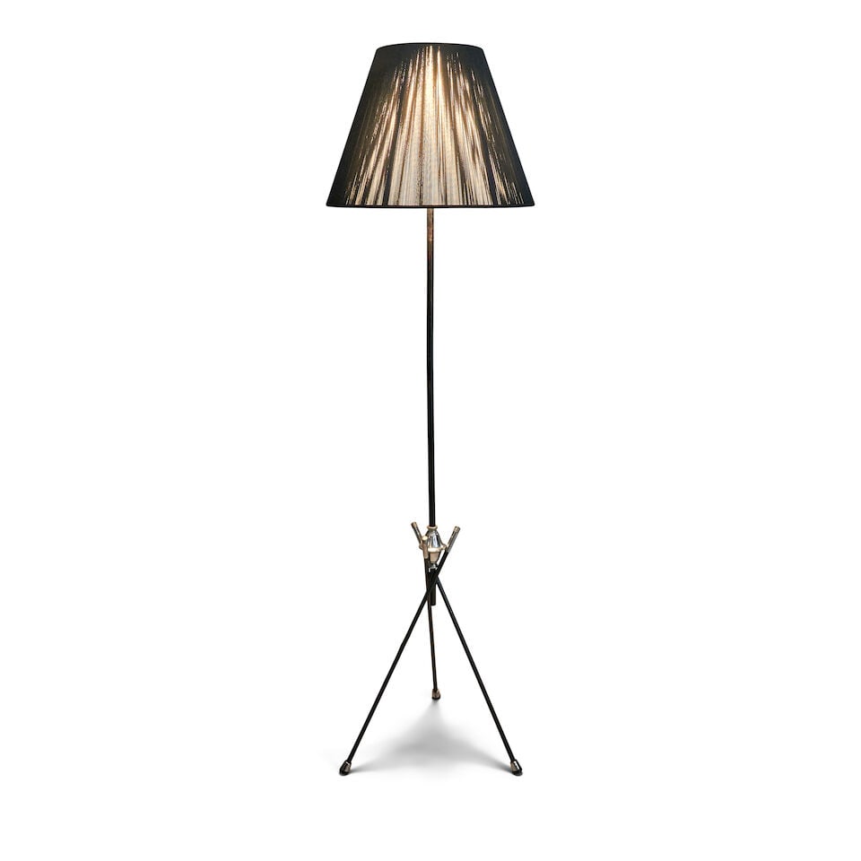 MODERNIST Tripod-base Floor Lamp1950senameled steel, nickel-plated brass, three-way socket, stri... - 2