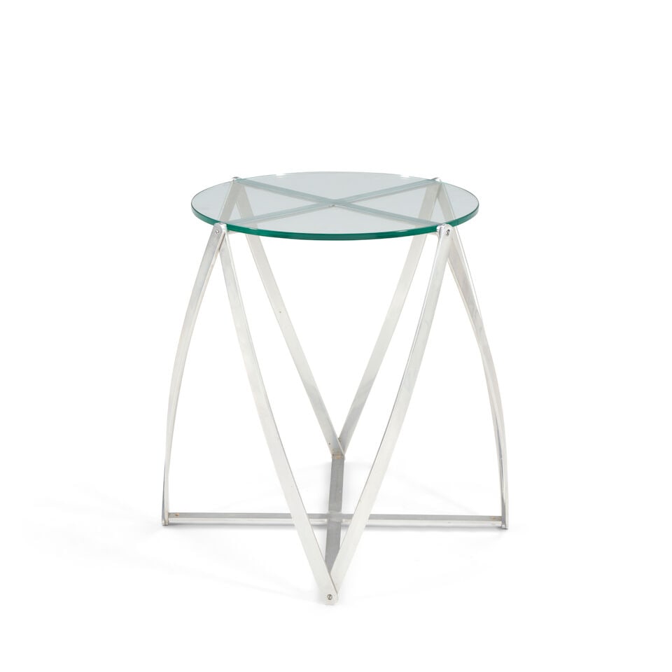 JOHN VESEY (1924-1992) 'Spool' Occasional Tabledesigned 1958brushed aluminum, glass, unmarkedhei... - 2