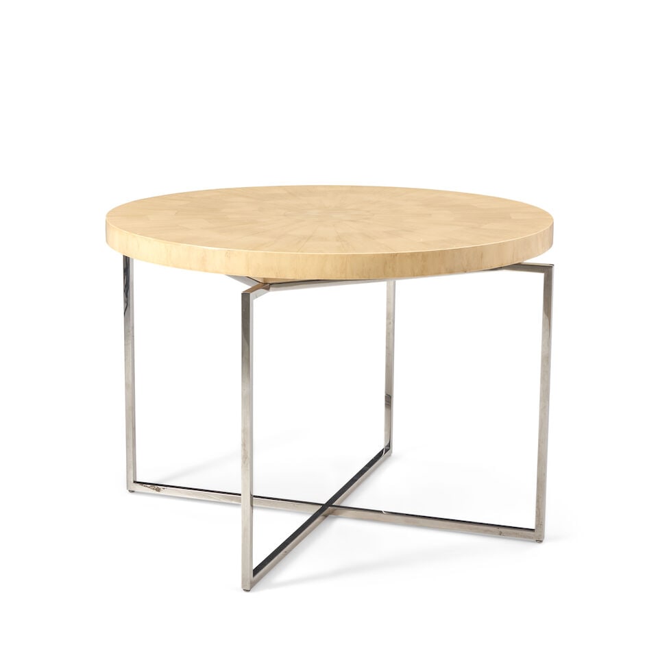 TOMMI PARZINGER (1903-1981) Center/Games Table, Model 7101960stesselated birch, polished chrome,... (1 of 2)