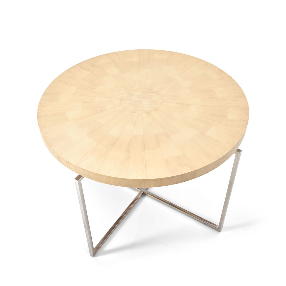 TOMMI PARZINGER (1903-1981) Center/Games Table, Model 7101960stesselated birch, polished chrome,... - 2