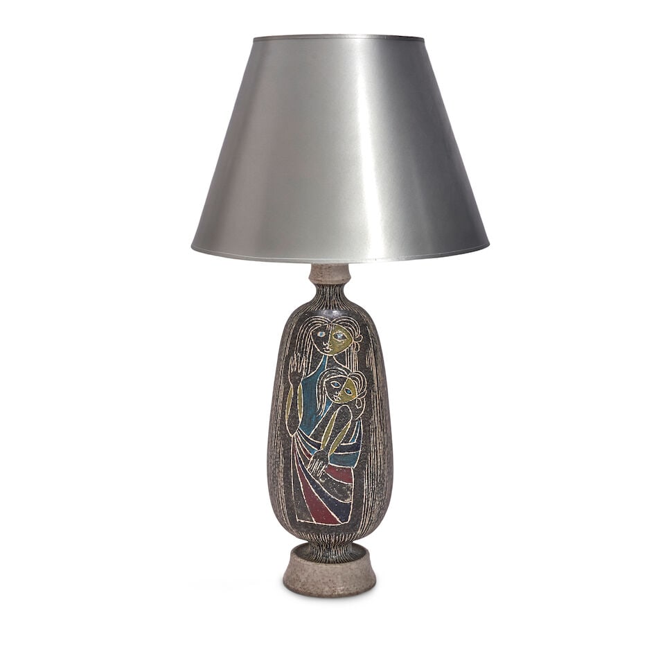 ATTRIBUTED TO MARCELLO FANTONI Table Lampcirca 1960glazed earthenware, incised image of mother a... (1 of 2)
