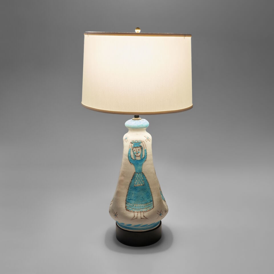 C.A.S. VIETRI (FOUNDED 1937) TABLE LAMP1950sceramic, enameled metal, fabric shade, single socket... - 2