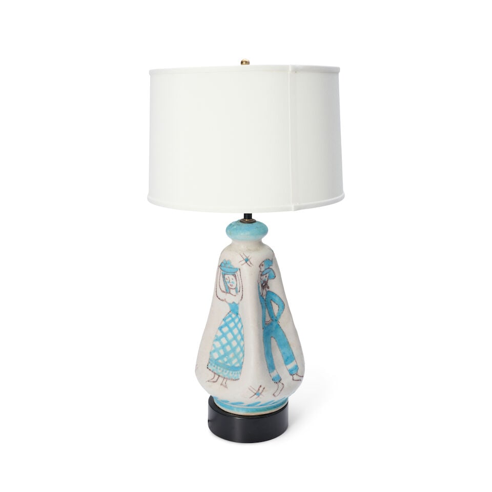 C.A.S. VIETRI (FOUNDED 1937) TABLE LAMP1950sceramic, enameled metal, fabric shade, single socket... - 3