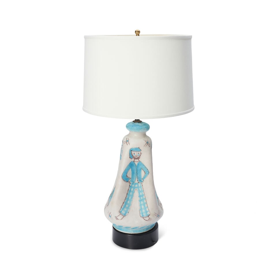 C.A.S. VIETRI (FOUNDED 1937) TABLE LAMP1950sceramic, enameled metal, fabric shade, single socket... - 4