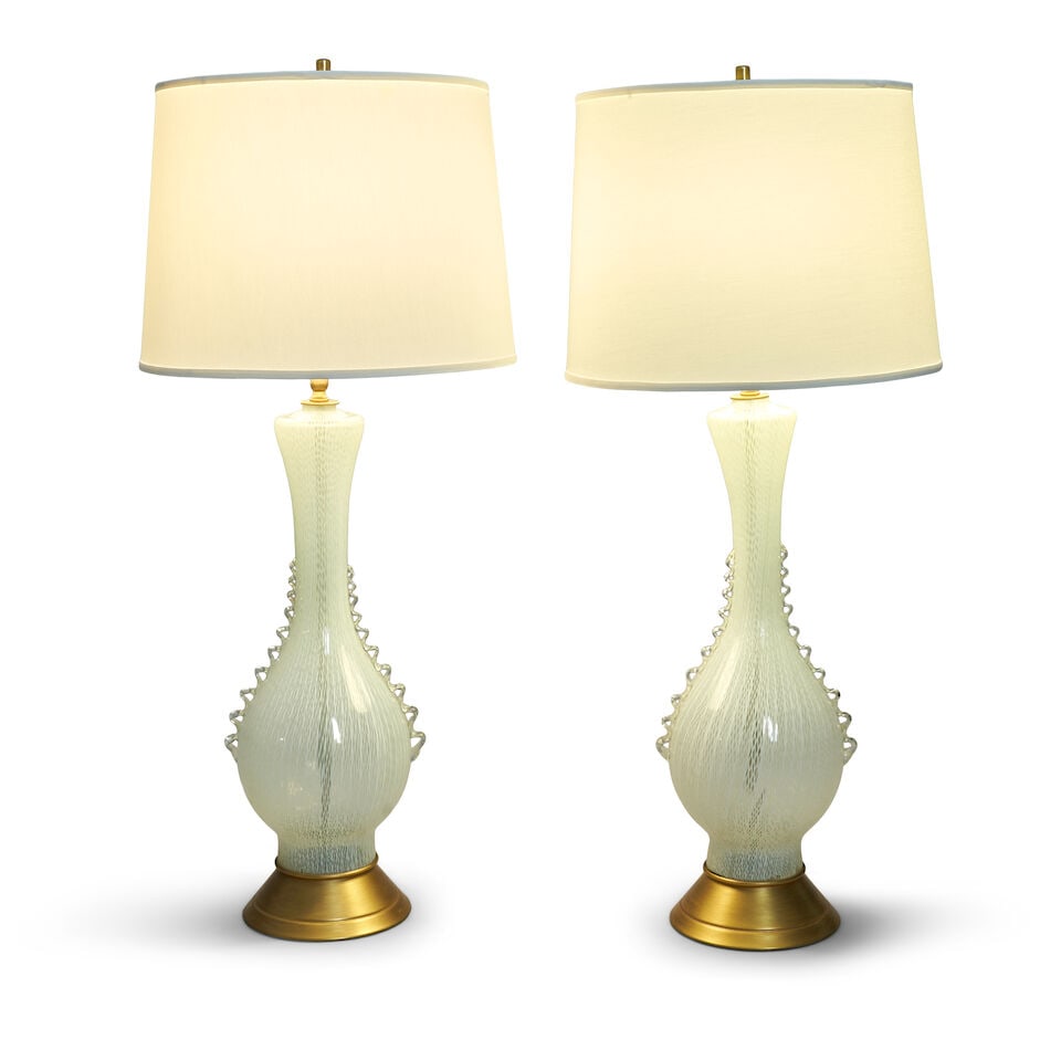 ERCOLE BAROVIER (1889-1974) FOR AURELIANO TOSO Pair of 'Latticino' Table Lampscirca 1955glass, b... - 2