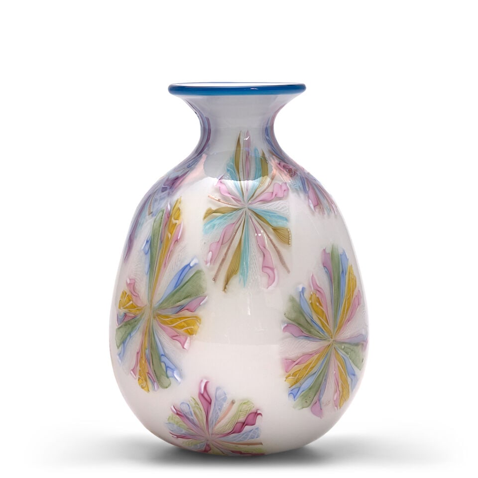 A.V.E.M. (ARTISTIC PRODUCTION 1932-1972) Vasecirca 1960cased white and clear glass with pastel m... (1 of 2)