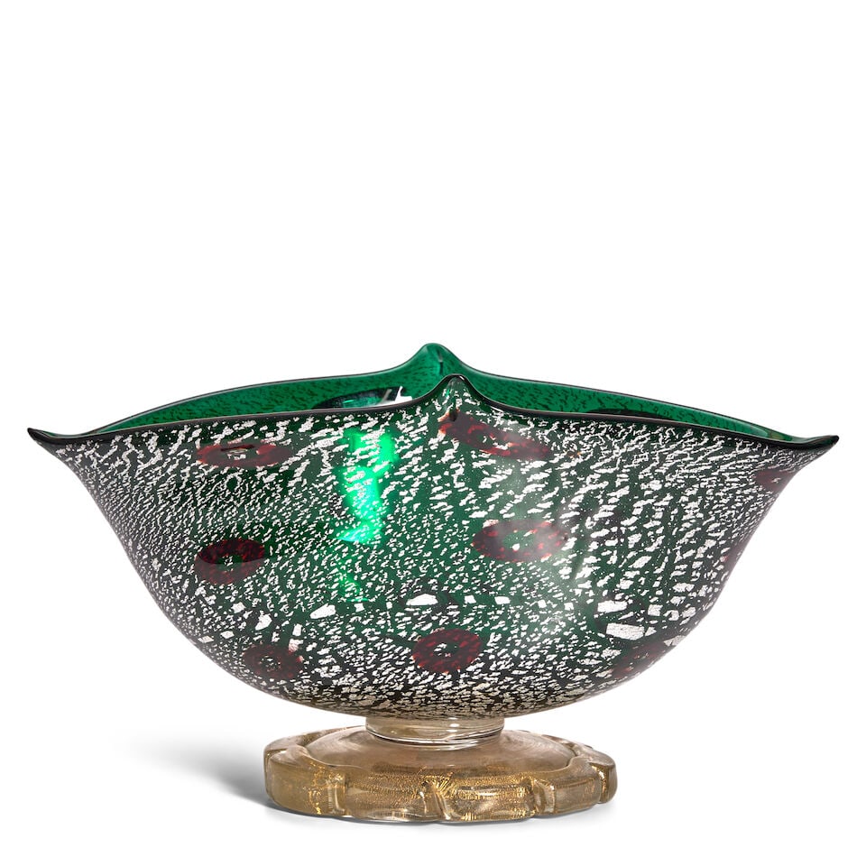 GIULIO RADI (1895-1952) FOR A.V.E.M. 'Reazione Policrome' Footed Vessel1940sglass with metallic ... (1 of 2)