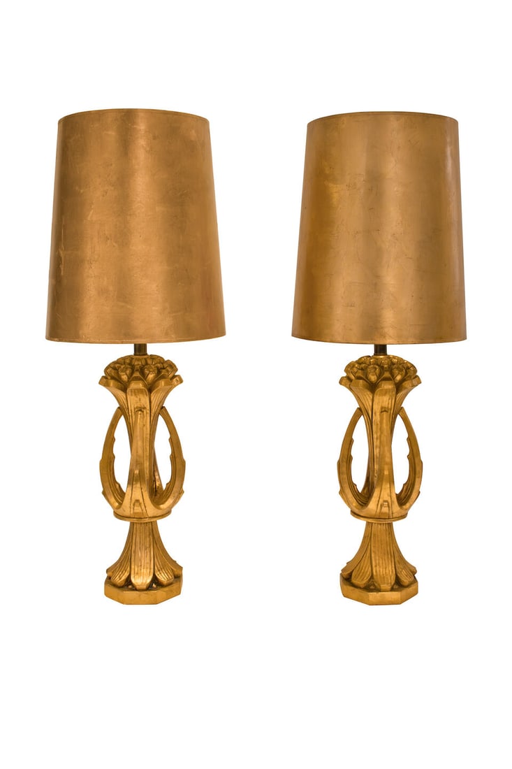 FUGGITI STUDIOS (FOUNDED 1965) Pair of Table Lampscirca 1971gilded plaster, paper shades, two so... (1 of 3)