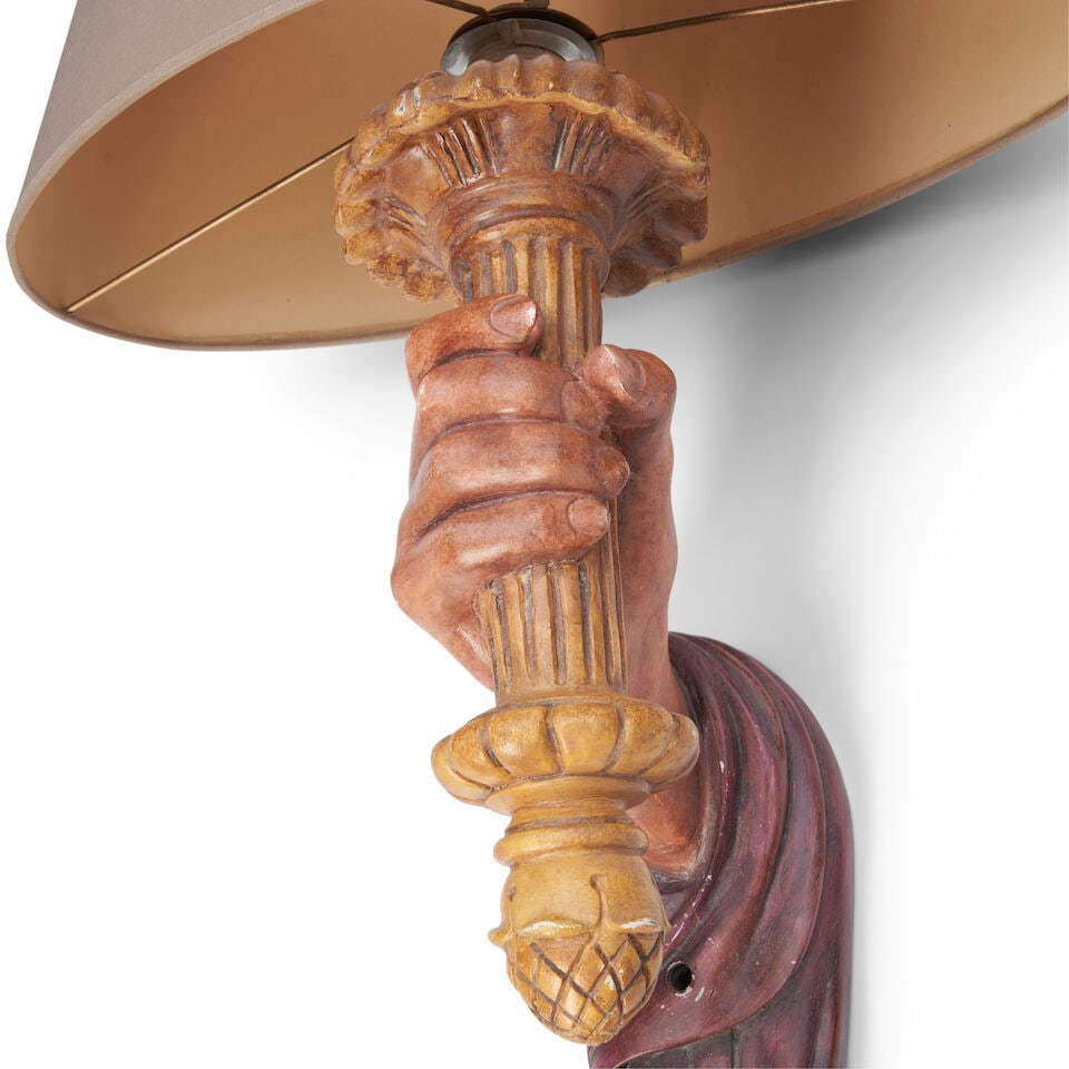 SIRMOS (FOUNDED 1972) Pair of Sconces1970Scast resin, fabric shades, single socket, unmarkedheig... - 2