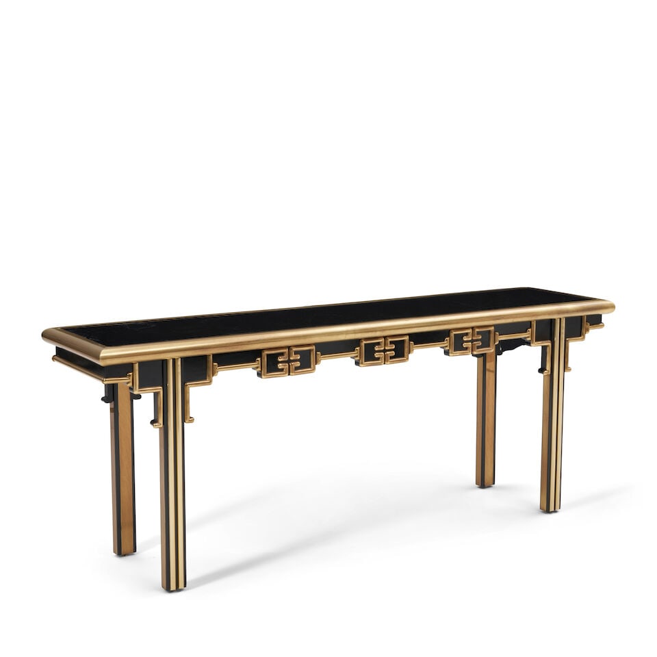 MASTERCRAFT Asian-inspired Console Tablecirca 1965lacquered brass, lacquered wood, maker's meta... (1 of 2)