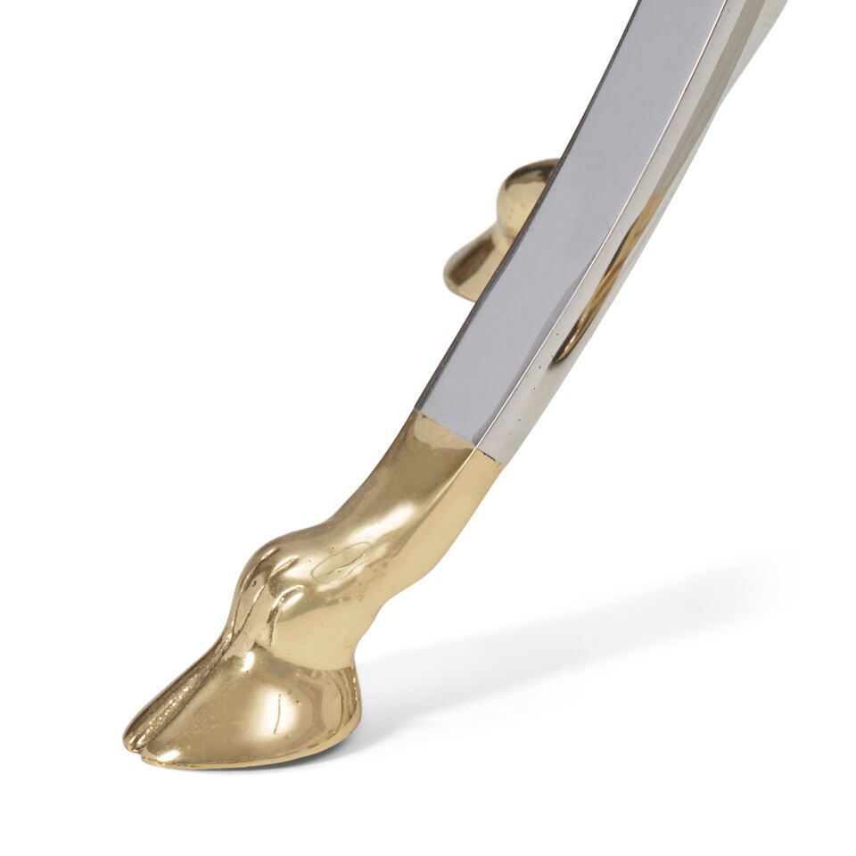 NEOCLASSICAL Side Tablecirca 1970chromed steel, lacquered brass, glass, unmarkedheight 23 3/4in;... - 2