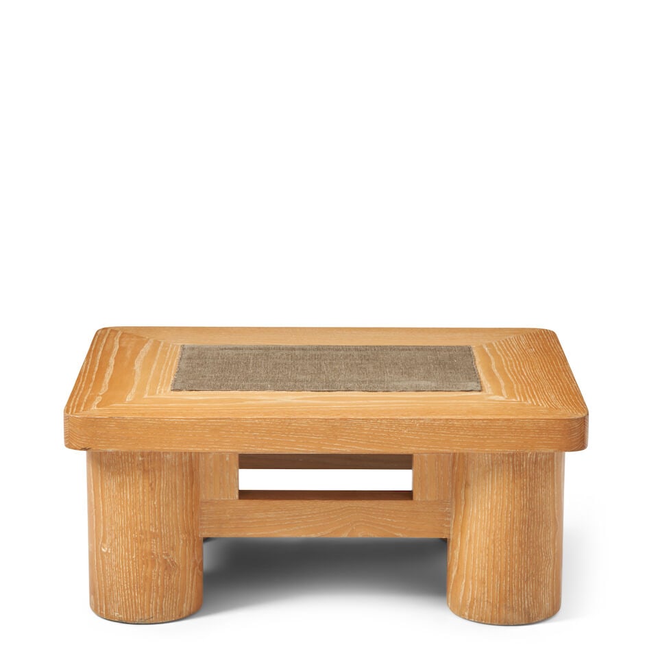 KARL SPRINGER (1931-1991) 'Dowelwood' Ottoman1980soak, upholstery, unmarkedheight 18in; width 26... - 2