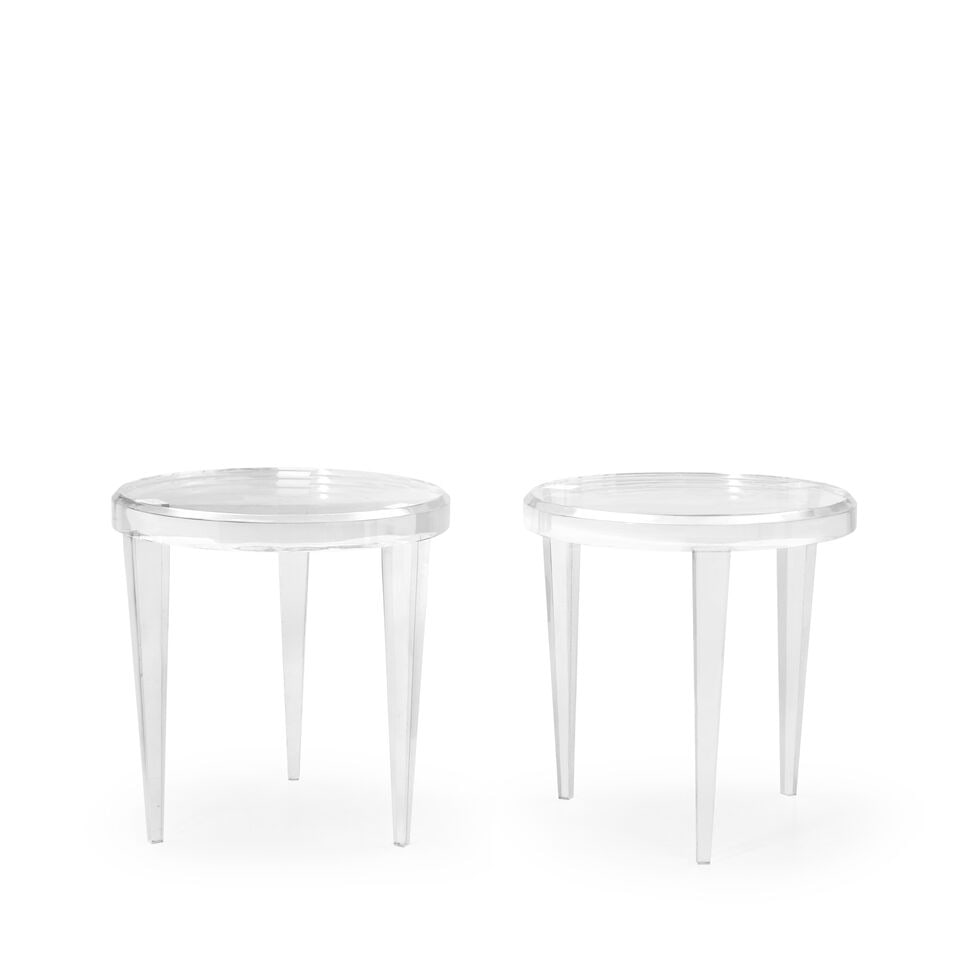 MODERNIST Pair of High Quality End Tablescirca 1990Lucite, unmarkedheight 30 1/2in; diameter 28 ... (1 of 1)