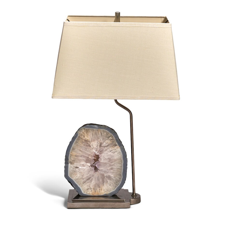 REGENCY MODERNE Table Lamp1970spolished quartz geode slab, chromed metal base, single dimmer soc... (1 of 1)