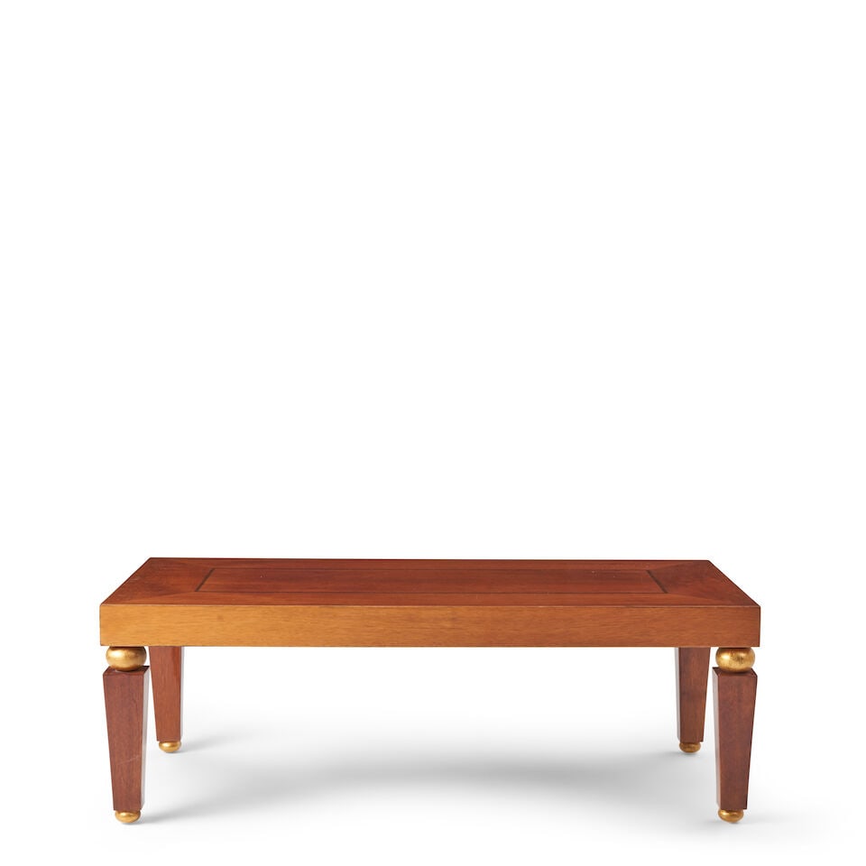 KARL SPRINGER (1931-1991) 'Dorchester' Coffee Tablecirca 1980walnut veneer, gold leaf, unmarkedh... (1 of 2)