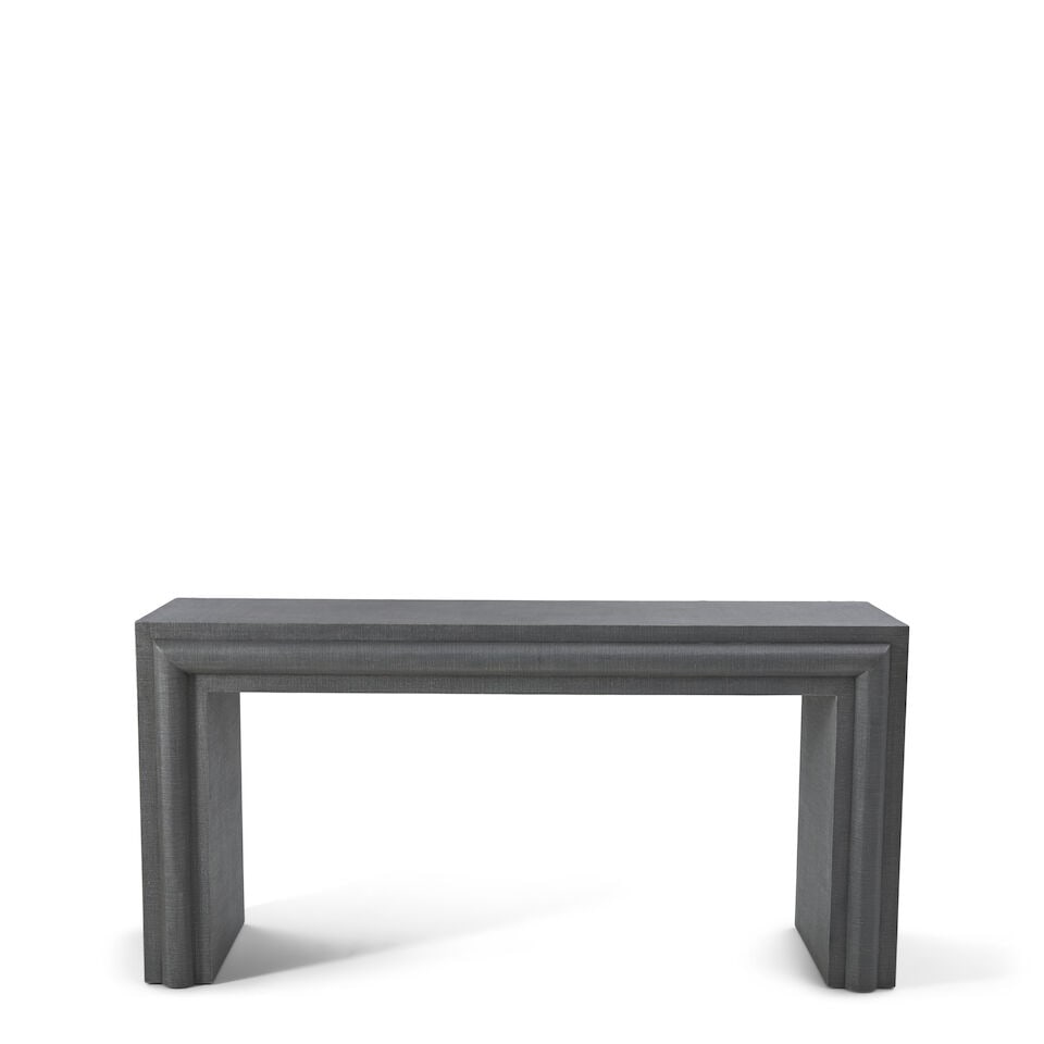 KARL SPRINGER-STYLE Custom Console Tablecirca 1970lacquered linen, wood, unmarkedheight 32 1/4in... (1 of 2)