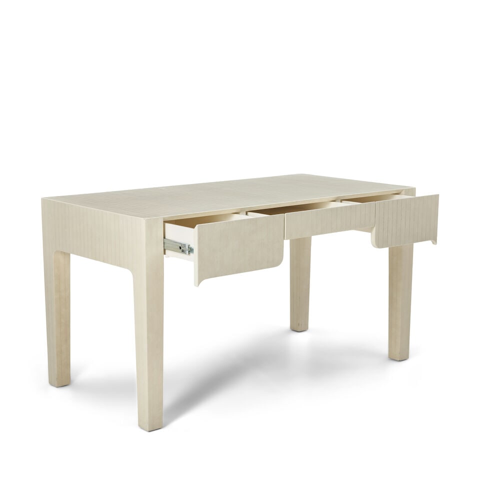 KARL SPRINGER (1931-1991) 'Chinese Parson Style Desk'dated 1983scored and lacquered leather, pai... - 2