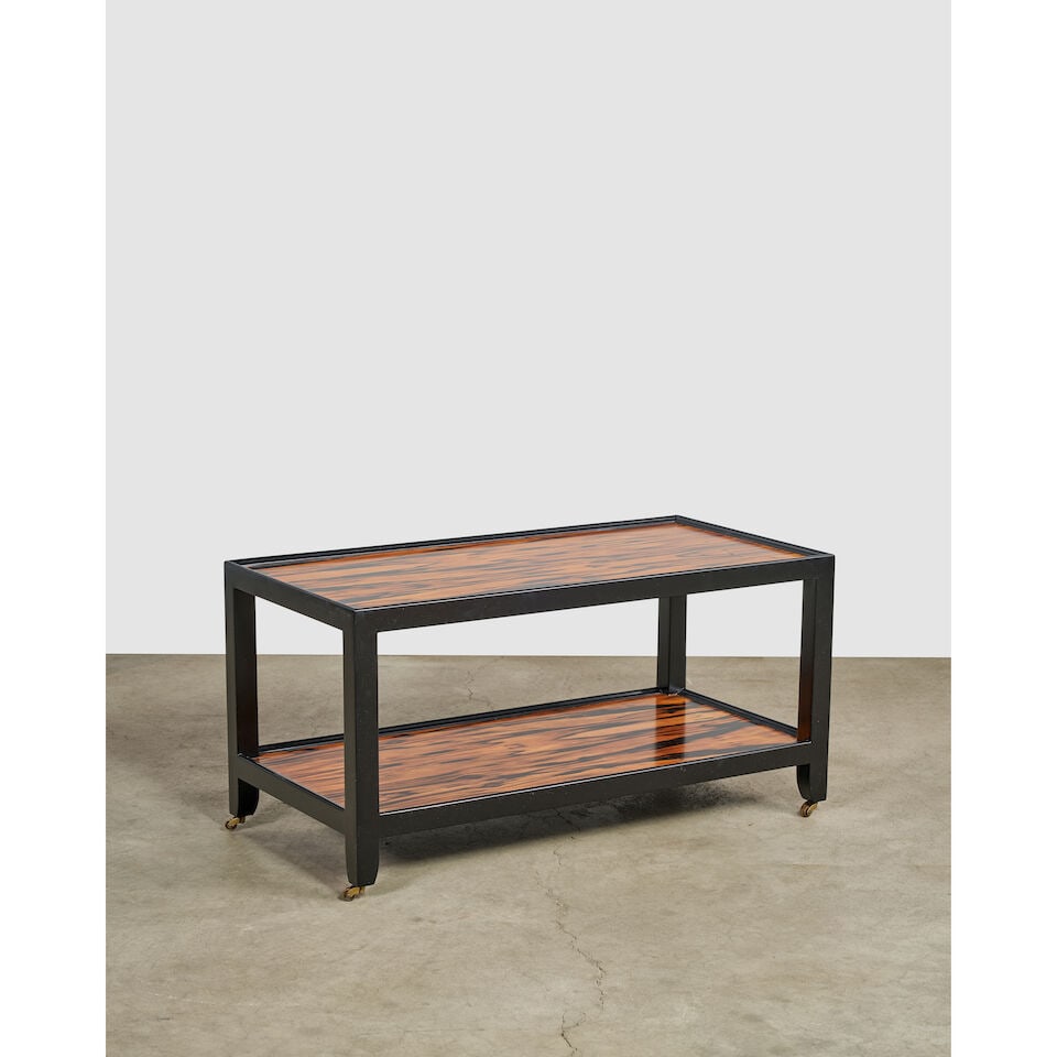 KARL SPRINGER (1931-1991) Telephone Table-Style Coffee Tablecirca 1980macassar ebony, ebonized w... (1 of 2)