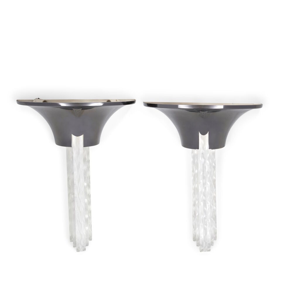 KARL SPRINGER (1931-1991) Pair of 'Percell' Wall Sconcescirca 1980patinated metal, Lucite, two s... (1 of 2)