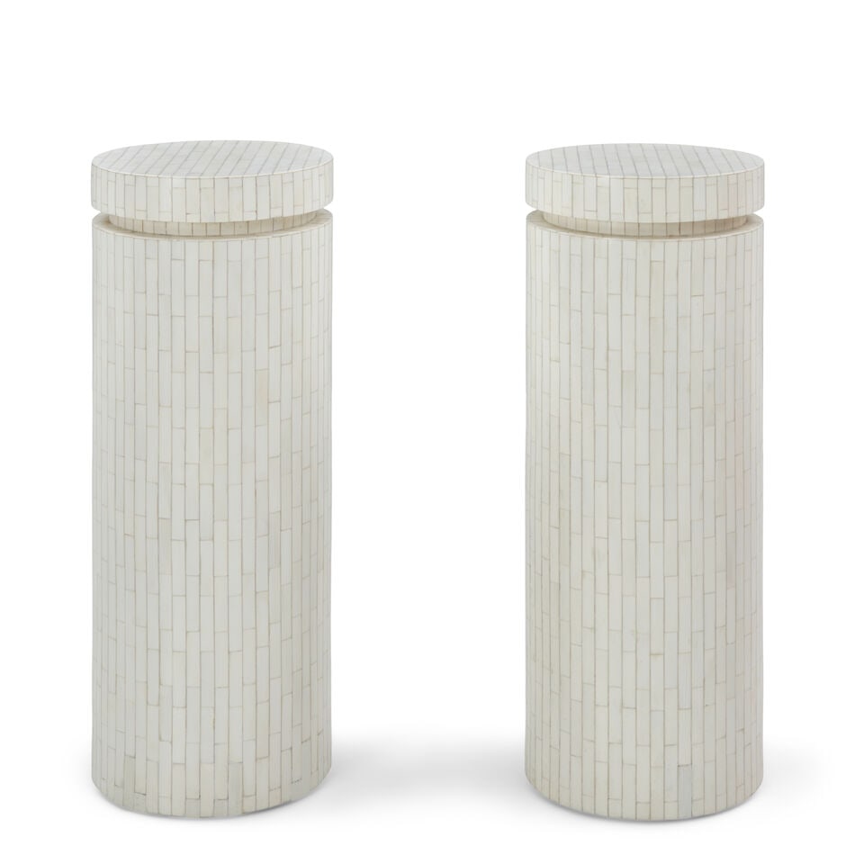 KARL SPRINGER-STYLE Pair of Tessellated Bone Pedestalscirca 1970wood, bone, unmarkedheight 36in;... (1 of 1)