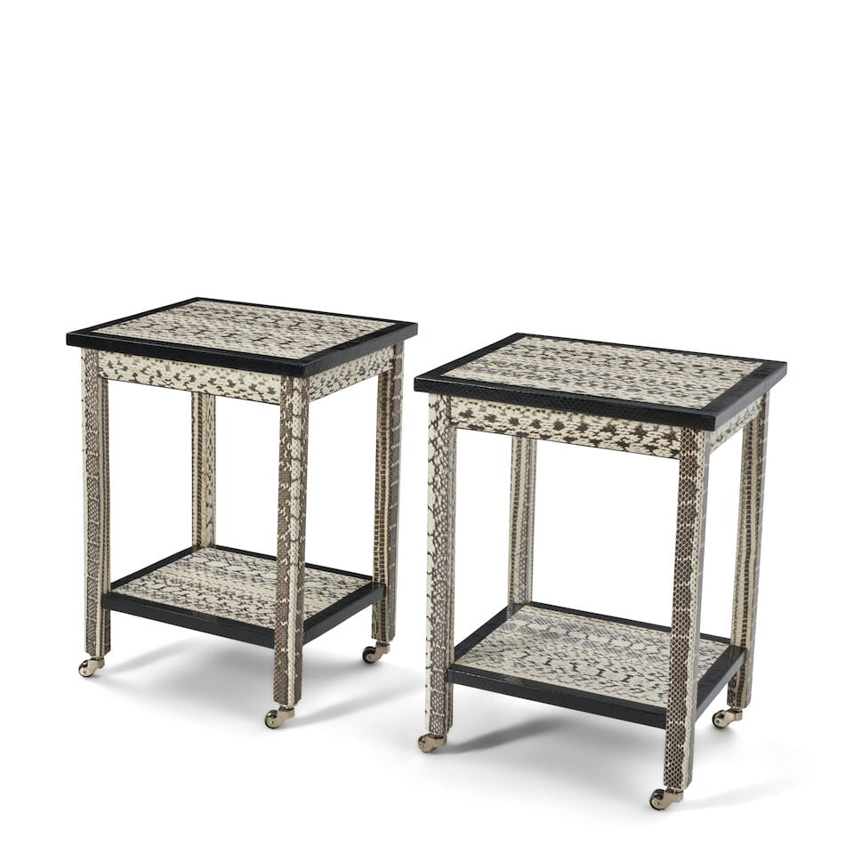 LOBEL ORIGINALS (1998-2025) Pair of Side Tablesearly 21st centurywood, plywood, cobra snakeskin,... (1 of 2)