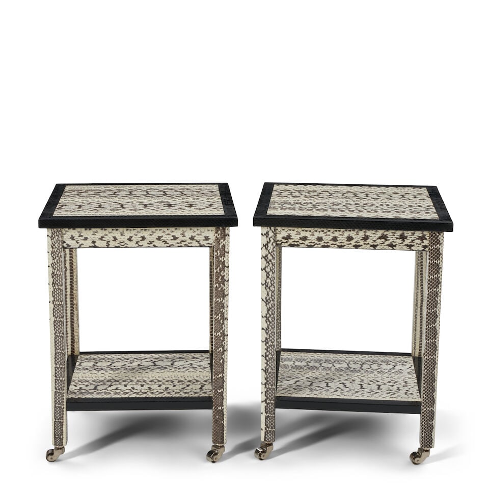 LOBEL ORIGINALS (1998-2025) Pair of Side Tablesearly 21st centurywood, plywood, cobra snakeskin,... - 2