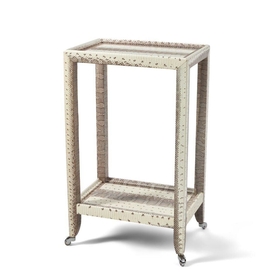 LOBEL ORIGINALS (1998-2025) Side Tableearly 21st centurywood, plywood, cobra snakeskin, chromed ... (1 of 2)