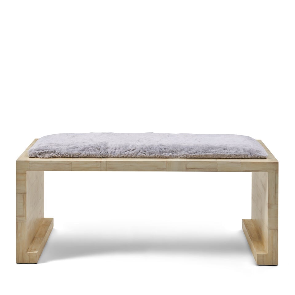 RON SEFF (1934-1990) Bench1980strompe l'oeil lacquered wood in imitation of tessellated bone, fa... (1 of 2)