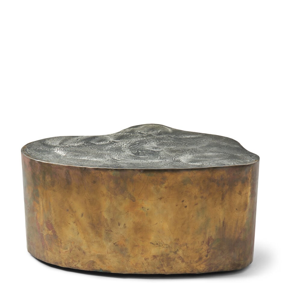 SILAS SEANDEL (BORN 1937) Biomorphic Coffee Table1970sbronze, pewter, casters, top signed 'Silas... (1 of 3)