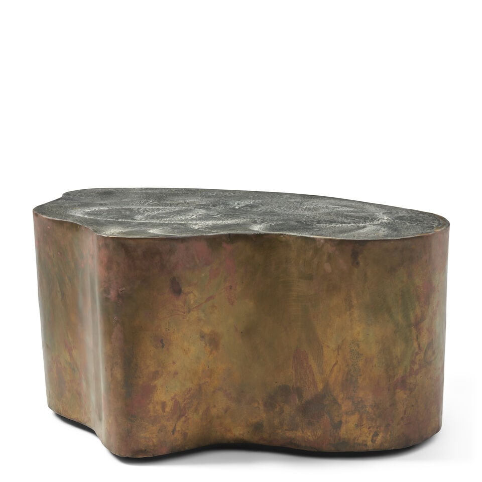 SILAS SEANDEL (BORN 1937) Biomorphic Coffee Table1970sbronze, pewter, casters, top signed 'Silas... - 3