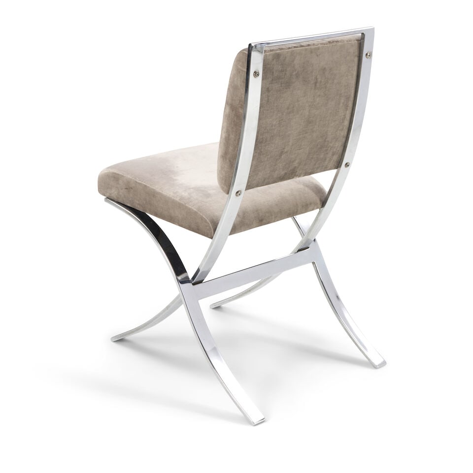 MODERNIST Side Chair1970schromed steel, velvet upholstery, unmarkedheight 34 1/2in; seat height ... - 2